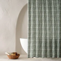 Linen Plaid Shower Curtain Green - Casaluna