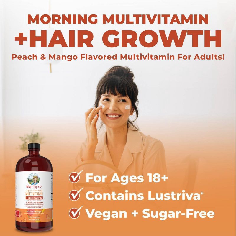 slide 5 of 6, MaryRuth's Liquid Morning Vegan Multivitamin + Hair Growth - Peach Mango - 15.2oz, 15.2 oz