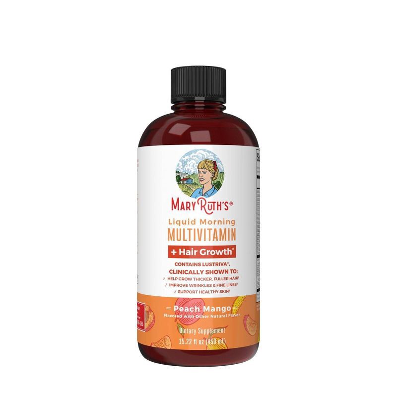 slide 1 of 6, MaryRuth's Liquid Morning Vegan Multivitamin + Hair Growth - Peach Mango - 15.2oz, 15.2 oz