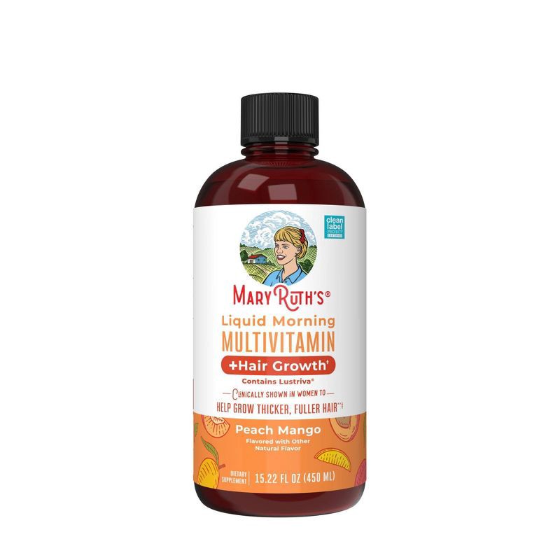 slide 1 of 6, MaryRuth's Liquid Morning Vegan Multivitamin + Hair Growth - Peach Mango - 15.2oz, 15.2 oz
