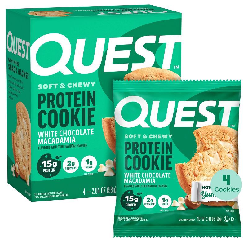 slide 1 of 9, Quest Nutrition White Macadamia Nut Cookies - Chocolate - 8.16oz/4ct, 8.16 oz, 4 ct