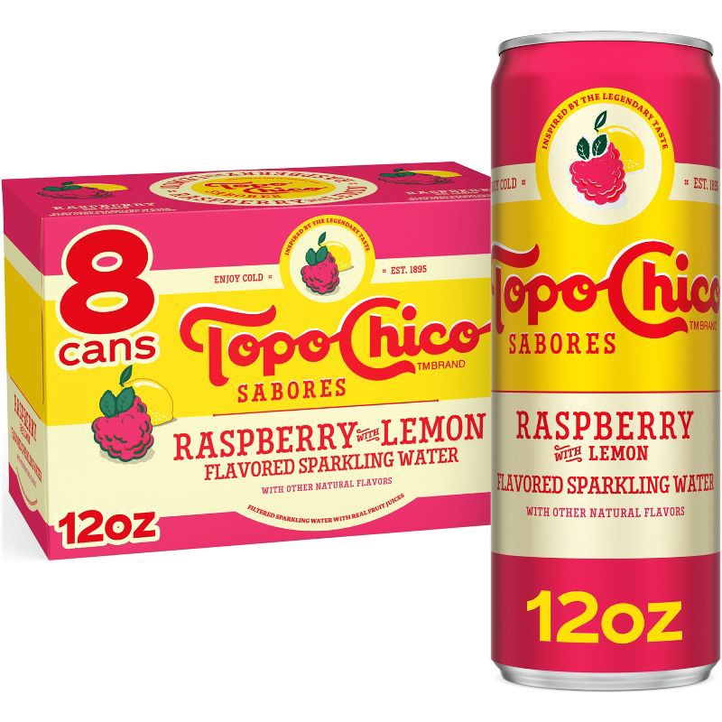 slide 1 of 8, Topo Chico Sabores Raspberry Lemon Flavored Sparkling Water - 8pk/12 fl oz Cans, 8 ct; 12 fl oz
