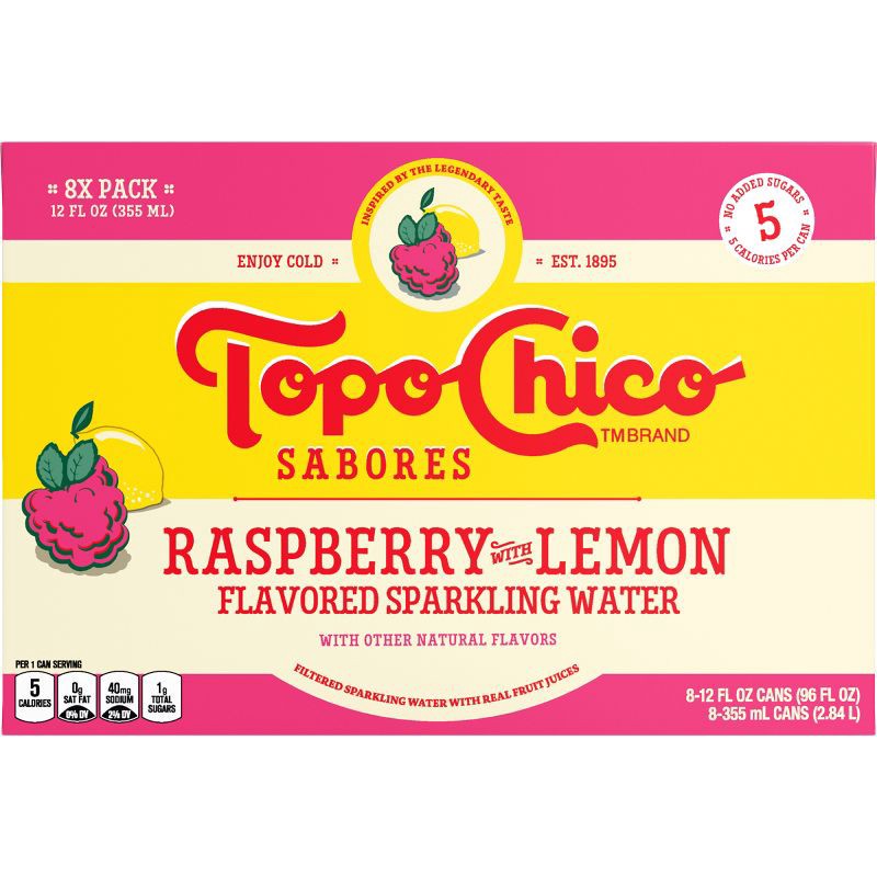 slide 8 of 8, Topo Chico Sabores Raspberry Lemon Flavored Sparkling Water - 8pk/12 fl oz Cans, 8 ct; 12 fl oz