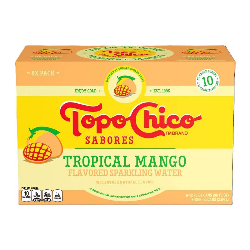 slide 2 of 7, Topo Chico Sabores Tropical Mango Flavored Sparkling Water - 8pk/12 fl oz Cans, 8 ct; 12 fl oz