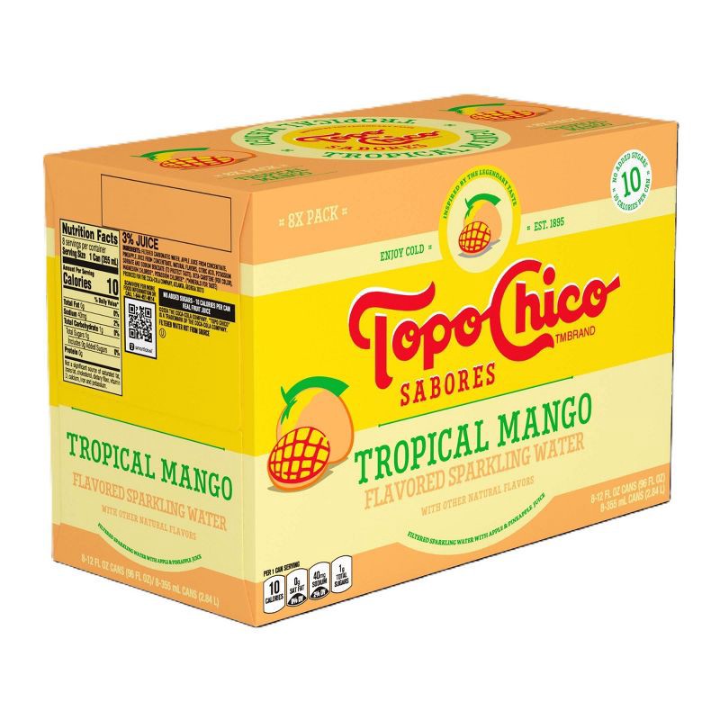 slide 3 of 7, Topo Chico Sabores Tropical Mango Flavored Sparkling Water - 8pk/12 fl oz Cans, 8 ct; 12 fl oz