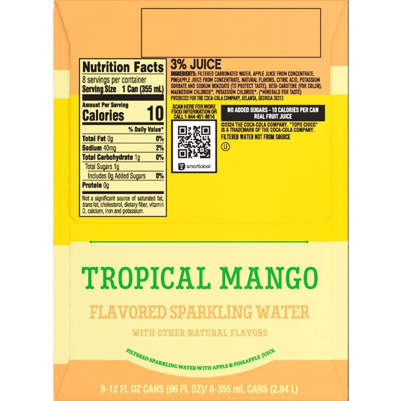 slide 4 of 7, Topo Chico Sabores Tropical Mango Flavored Sparkling Water - 8pk/12 fl oz Cans, 8 ct; 12 fl oz