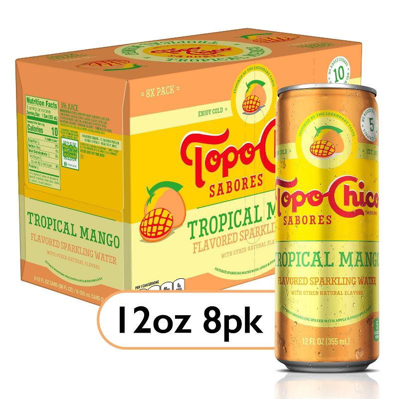 slide 1 of 1, Topo Chico Sabores Tropical Mango Flavored Sparkling Water - 8pk/12 fl oz Cans, 8 ct; 12 fl oz