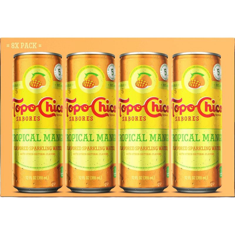 slide 7 of 7, Topo Chico Sabores Tropical Mango Flavored Sparkling Water - 8pk/12 fl oz Cans, 8 ct; 12 fl oz