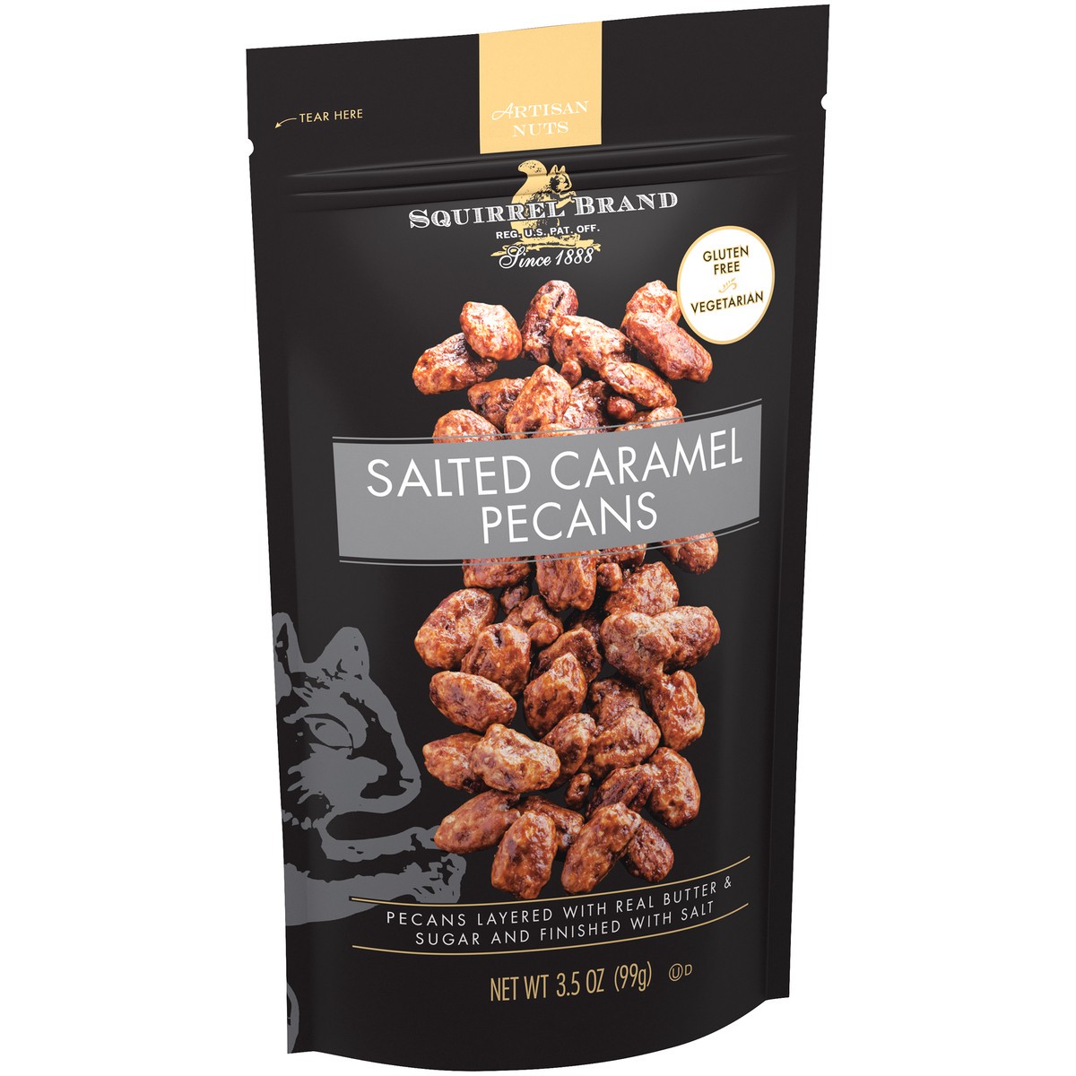 slide 3 of 11, Squirrel Brand Salted Caramel Pecans 3.5 oz. Bag, 3.5 oz