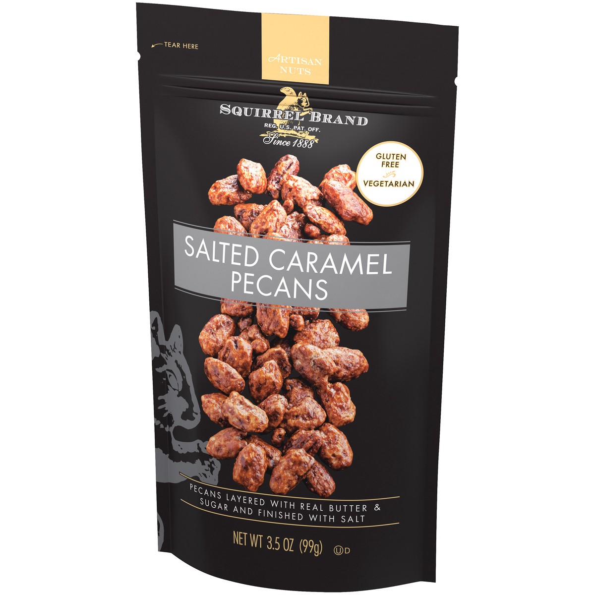 slide 4 of 11, Squirrel Brand Salted Caramel Pecans 3.5 oz. Bag, 3.5 oz