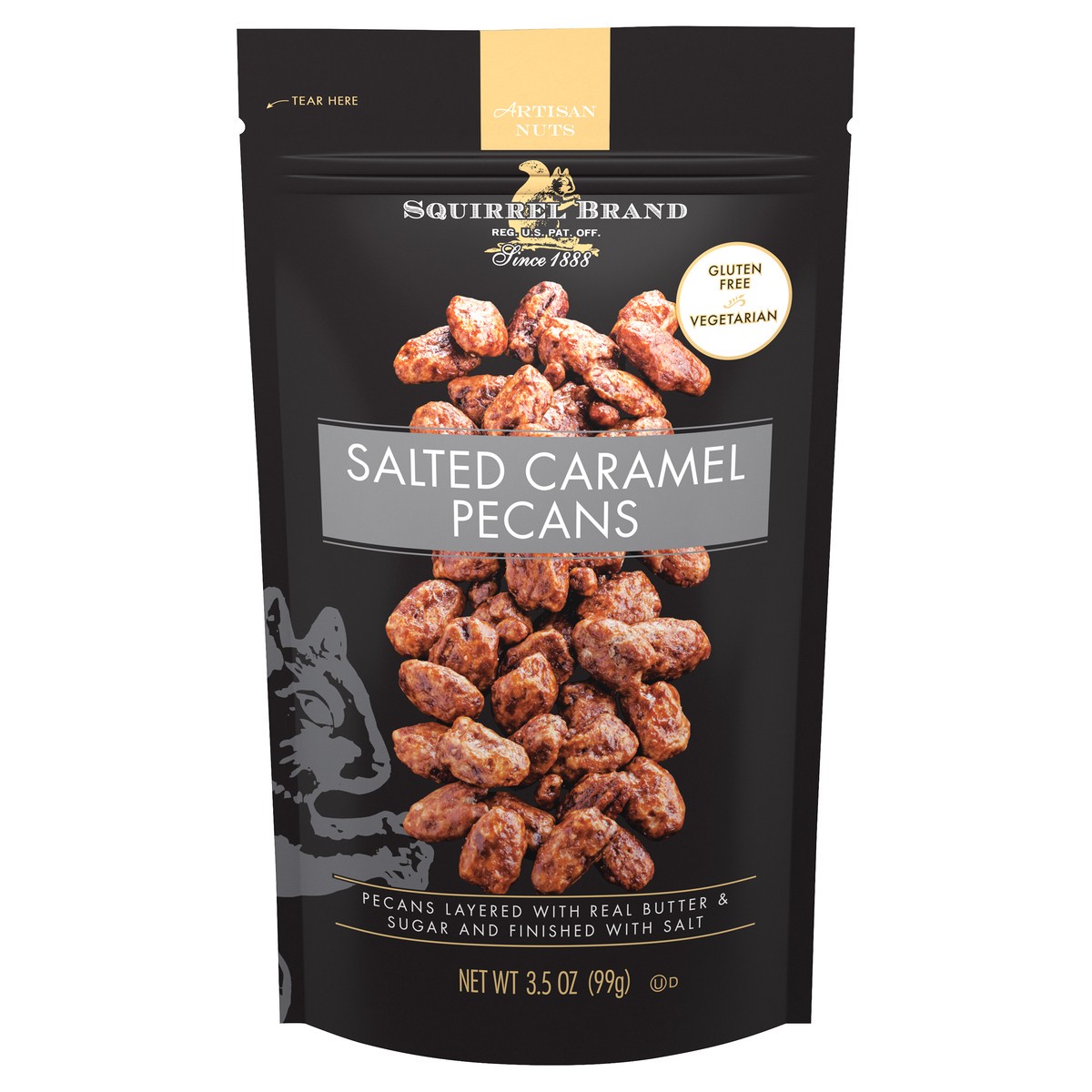 slide 7 of 11, Squirrel Brand Salted Caramel Pecans 3.5 oz. Bag, 3.5 oz