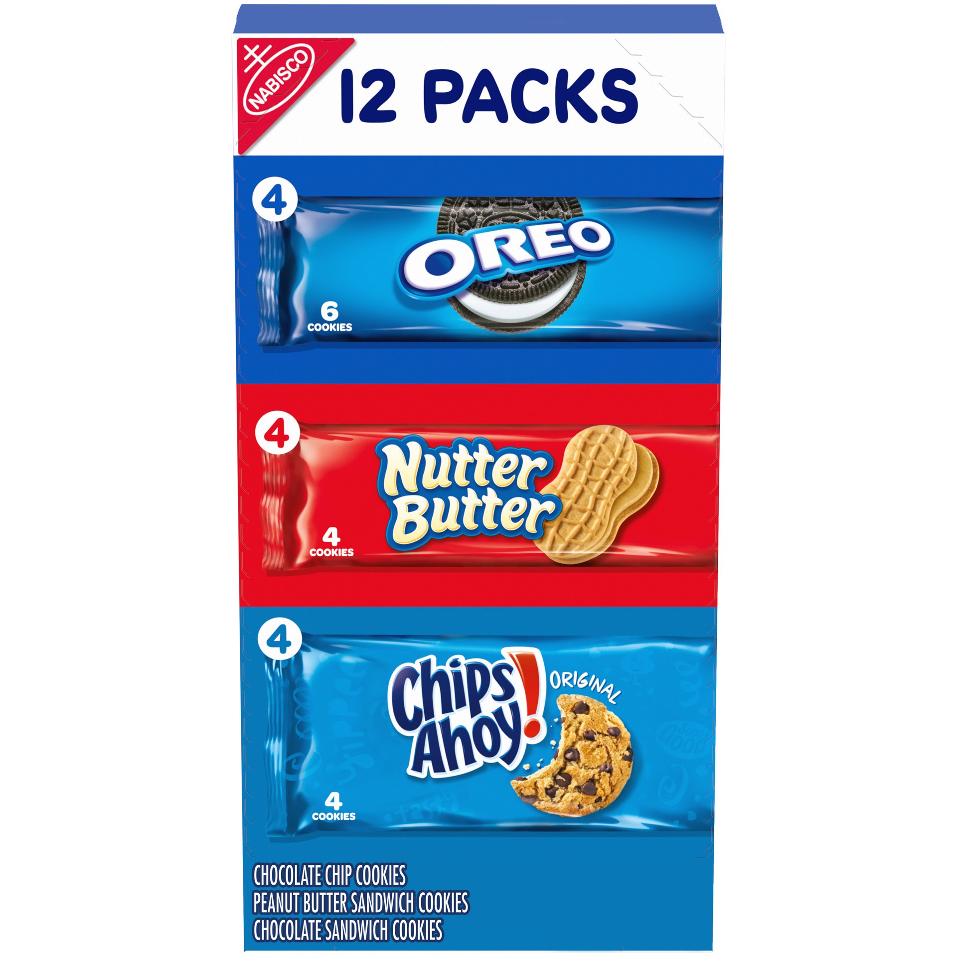 slide 1 of 5, Chips Ahoy!/Nutter Butter/Oreo Nabisco Cookie Variety Pack, OREO, Nutter Butter, CHIPS AHOY!, 12 Snack Packs (4 Cookies Per Pack), 23.4 oz, 12 ct