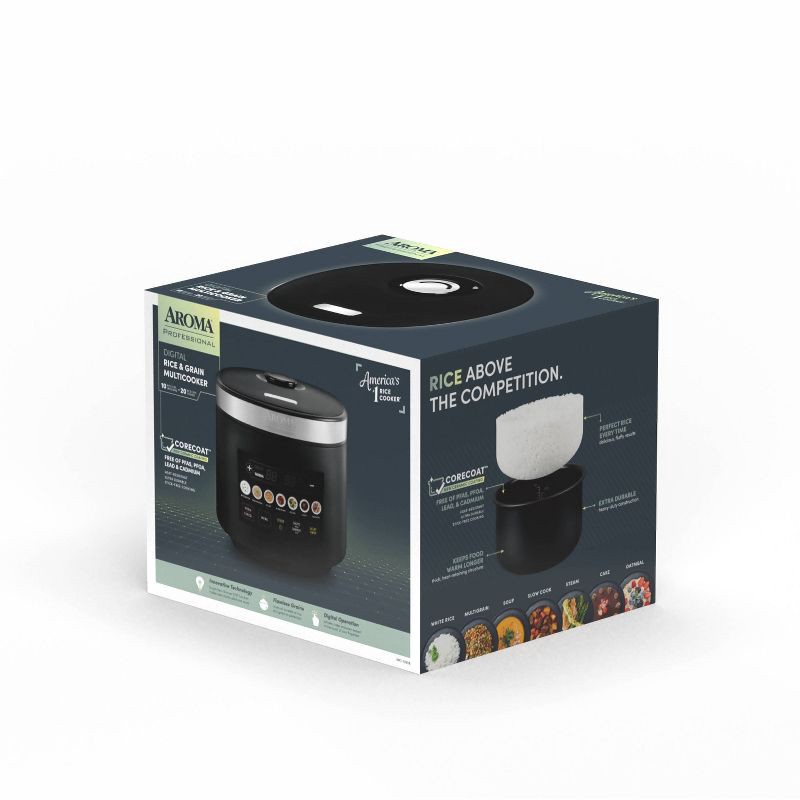slide 15 of 15, Aroma 20 Cup Digital Rice Cooker Black: Stainless Steel, Small Tray, Steamer for Food, Rice Maker, Removable Lid, 1 ct