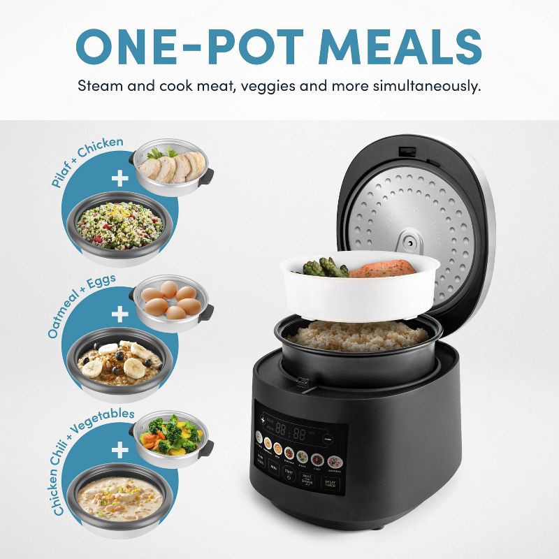 slide 8 of 15, Aroma 20 Cup Digital Rice Cooker Black: Stainless Steel, Small Tray, Steamer for Food, Rice Maker, Removable Lid, 1 ct