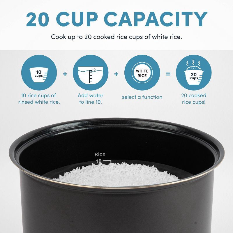 slide 11 of 15, Aroma 20 Cup Digital Rice Cooker Black: Stainless Steel, Small Tray, Steamer for Food, Rice Maker, Removable Lid, 1 ct