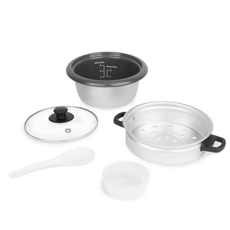 slide 4 of 12, Aroma 6 Cup Rice Cooker with Outer Steam Tray Black, 1 ct