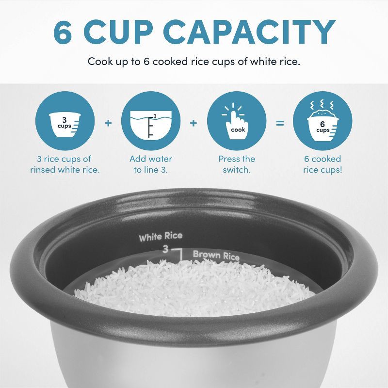 slide 8 of 12, Aroma 6 Cup Rice Cooker with Outer Steam Tray Black, 1 ct