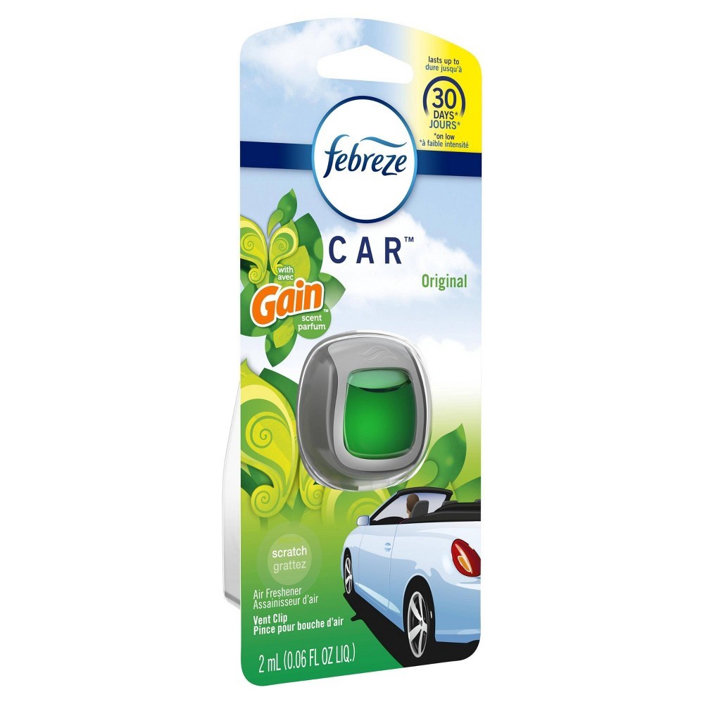 slide 2 of 4, Febreze Car Odor-Eliminating Air Freshener Vent Clip with Gain Scent - Original, 1 ct