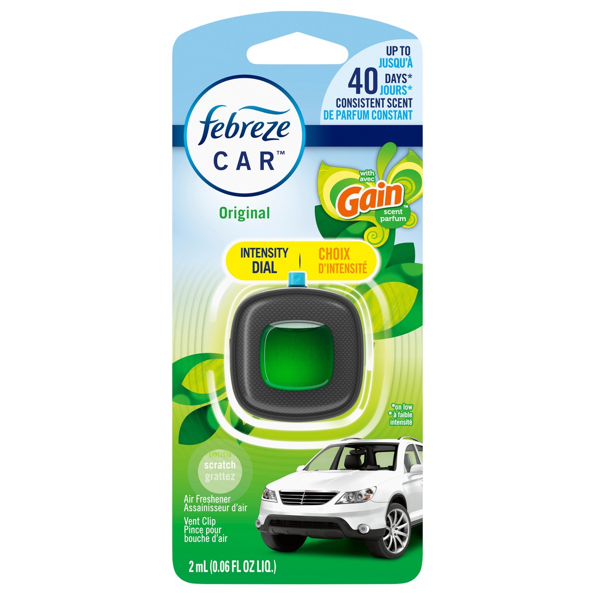 slide 1 of 4, Febreze Car Air Freshener, Odor-Fighting Automotive Vent Clip, Gain Original Scent, 1 Count, 0.06 fl oz