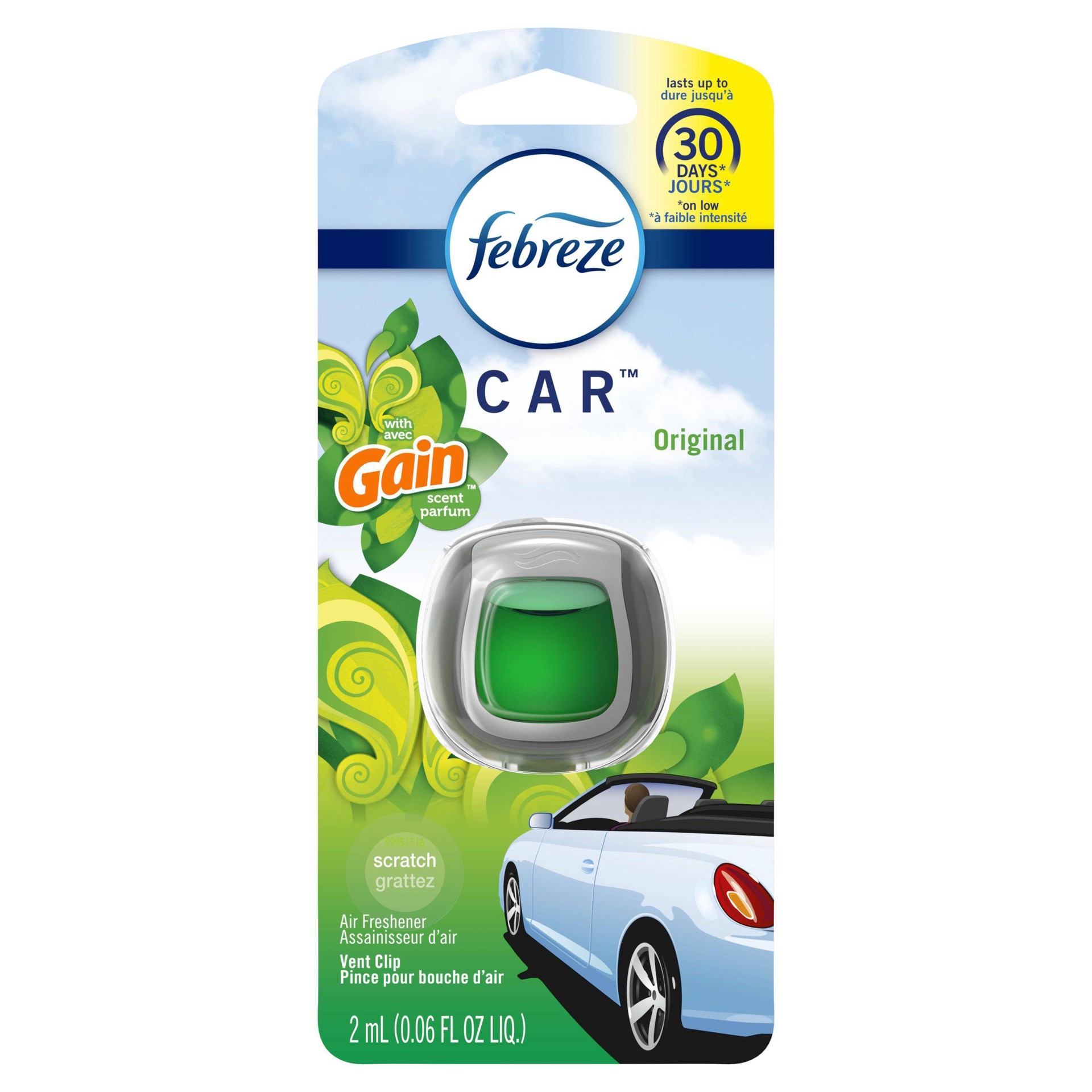 slide 1 of 4, Febreze Car Odor-Eliminating Air Freshener Vent Clip with Gain Scent - Original, 1 ct