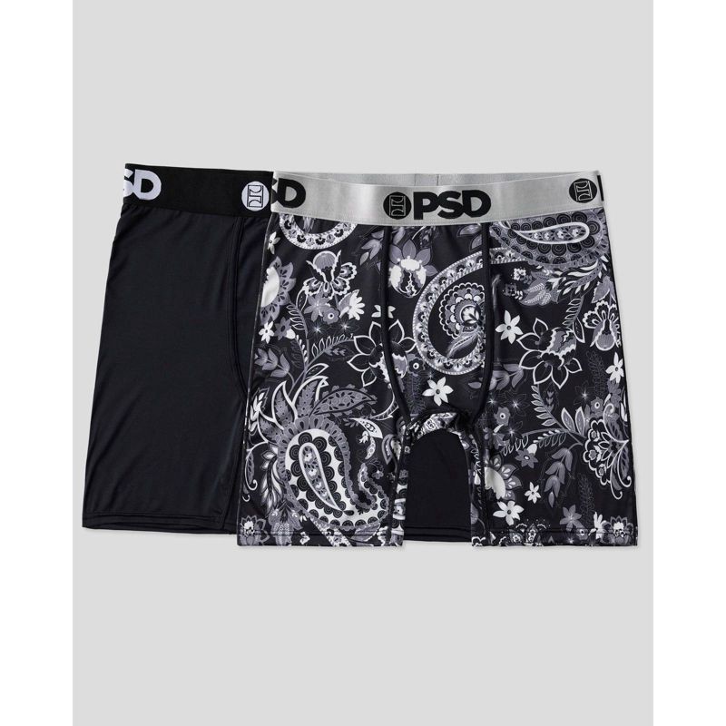 slide 1 of 4, PSD Men's Paisley Print Briefs 2pk - Black/Gray XXL, 2 ct
