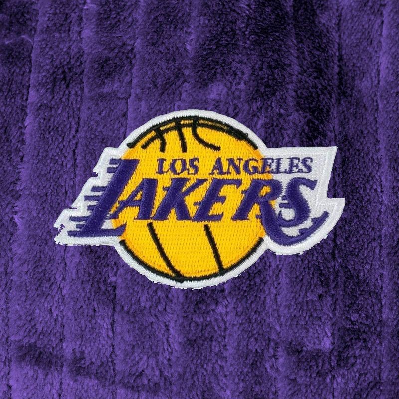 slide 3 of 3, NBA Los Angeles Lakers Ribbed Robe: Midweight Polyester, Loose Fit, Front Tie, 1 ct