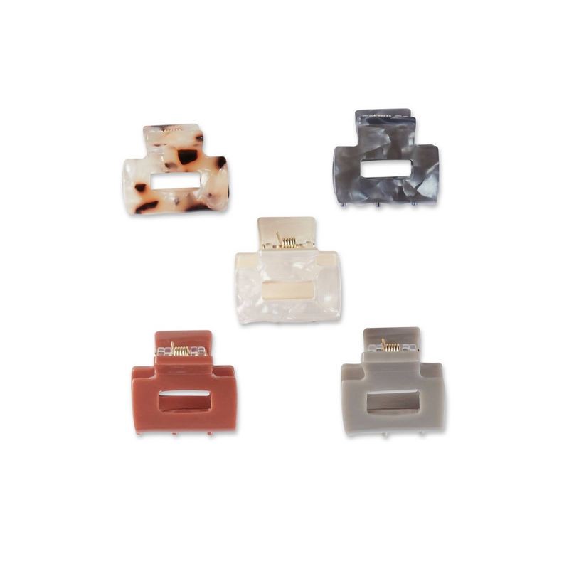 slide 2 of 8, scunci scünci Mini Claw Clips - Neutral Solids and Patterns - Fine Hair - 5pcs, 5 ct