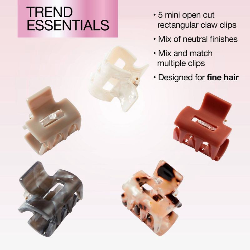 slide 5 of 8, scunci scünci Mini Claw Clips - Neutral Solids and Patterns - Fine Hair - 5pcs, 5 ct