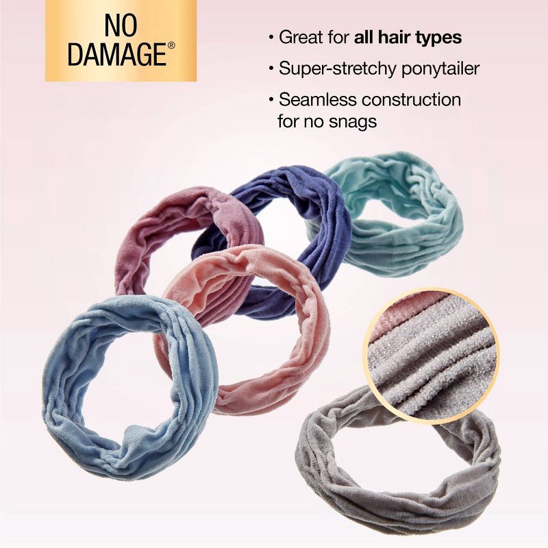 slide 5 of 8, scunci scünci No Damage Super Comfy Ruched Fabric Hosiery Elastic Hair Tie Ponytailers - Assorted Colors - All Hair - 6pcs, 6 ct