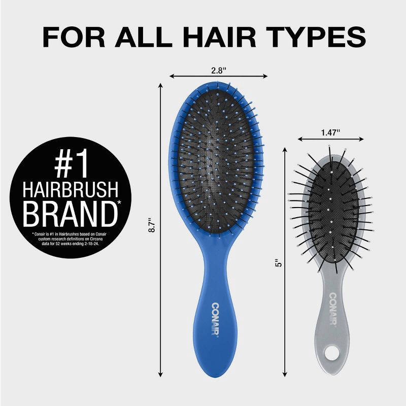slide 5 of 6, Conair Detangle Delight Cushion and Mini Cushion Hair Brush Value Pack - All Hair - 2pcs, 2 ct