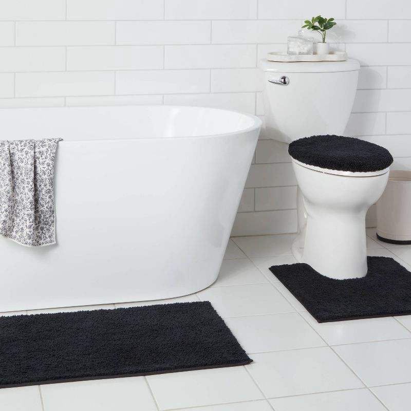 slide 2 of 5, 3pc Everyday Non Slip Bath Lid and Contour Set with Rug Black - Room Essentials™, 3 ct