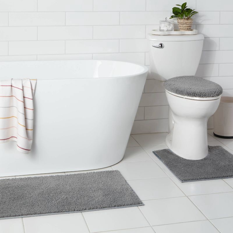 slide 2 of 5, 3pc Everyday Non Slip Bath Lid and Contour Set with Rug Gray - Room Essentials™, 3 ct