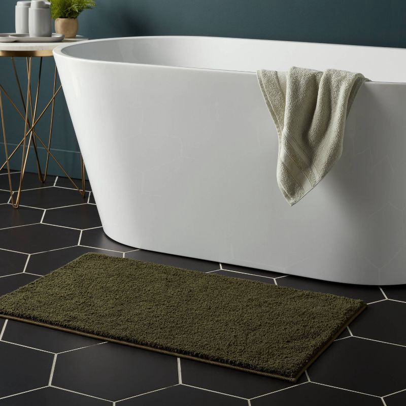 slide 2 of 4, 20"x34" Performance Plus Plush Non Skid Bath Rug Dark Green - Threshold™, 1 ct