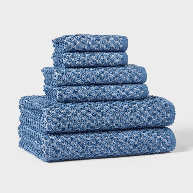 slide 1 of 9, 6pc Performance Plus Textured Dot Bath Towel Set Blue - Threshold™, 6 ct