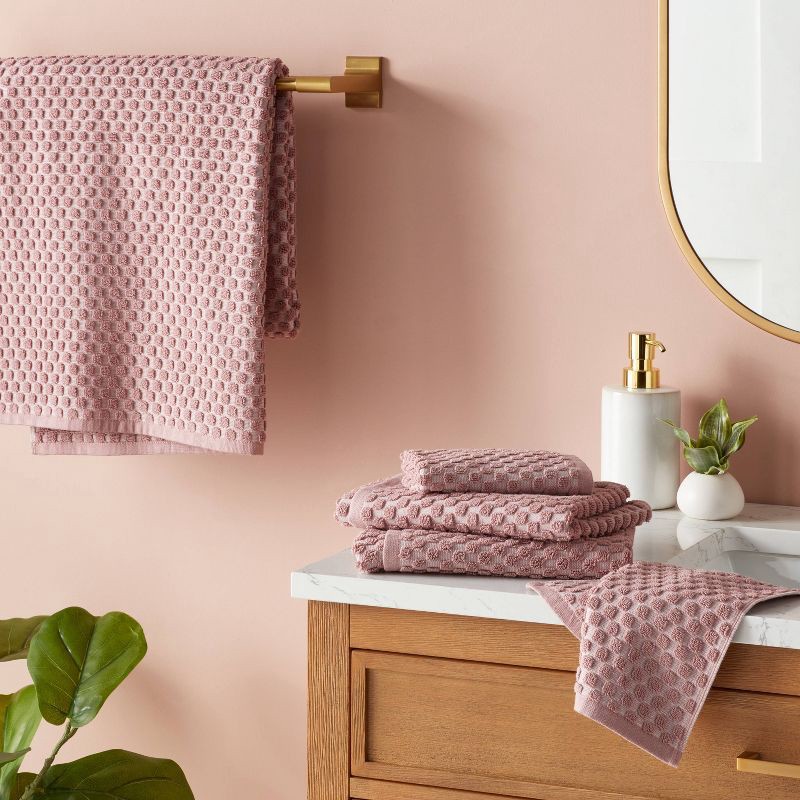 slide 2 of 9, 6pc Performance Plus Textured Dot Bath Towel Set Mauve - Threshold™, 6 ct
