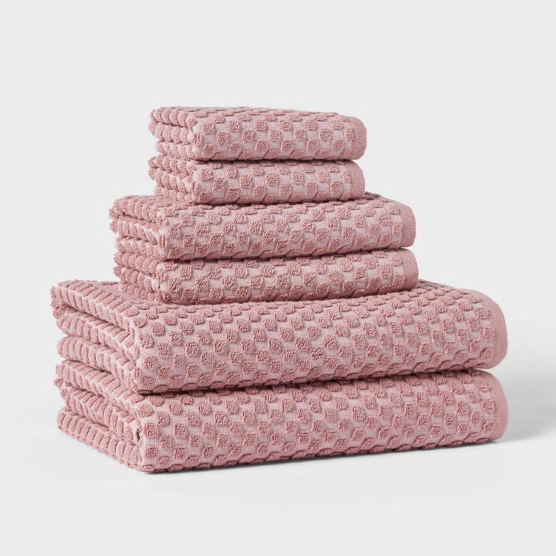 slide 1 of 9, 6pc Performance Plus Textured Dot Bath Towel Set Mauve - Threshold™, 6 ct