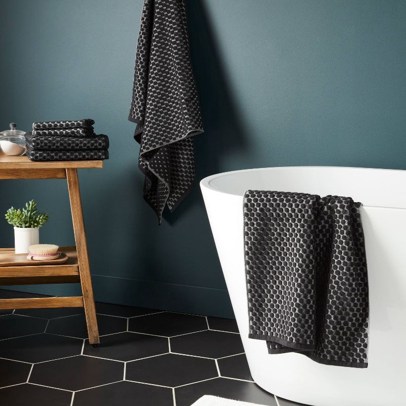 slide 2 of 9, 6pc Performance Plus Textured Dot Bath Towel Set Black - Threshold™, 6 ct