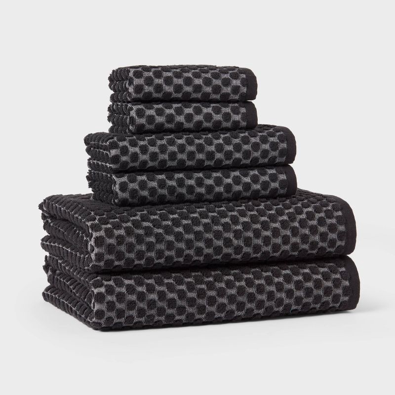 slide 1 of 9, 6pc Performance Plus Textured Dot Bath Towel Set Black - Threshold™, 6 ct