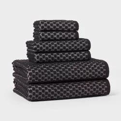 6pc Performance Plus Textured Dot Bath Towel Set Black - Threshold™