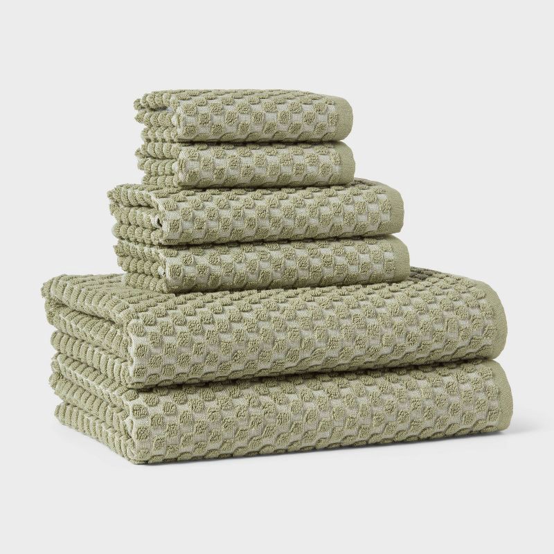 slide 1 of 8, 6pc Performance Plus Textured Dot Bath Towel Set Moss Green - Threshold™, 6 ct