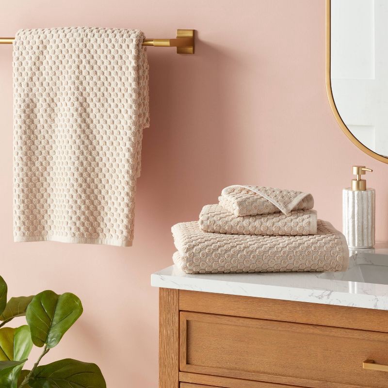 slide 2 of 9, 6pc Performance Plus Textured Dot Bath Towel Set Khaki - Threshold™, 6 ct
