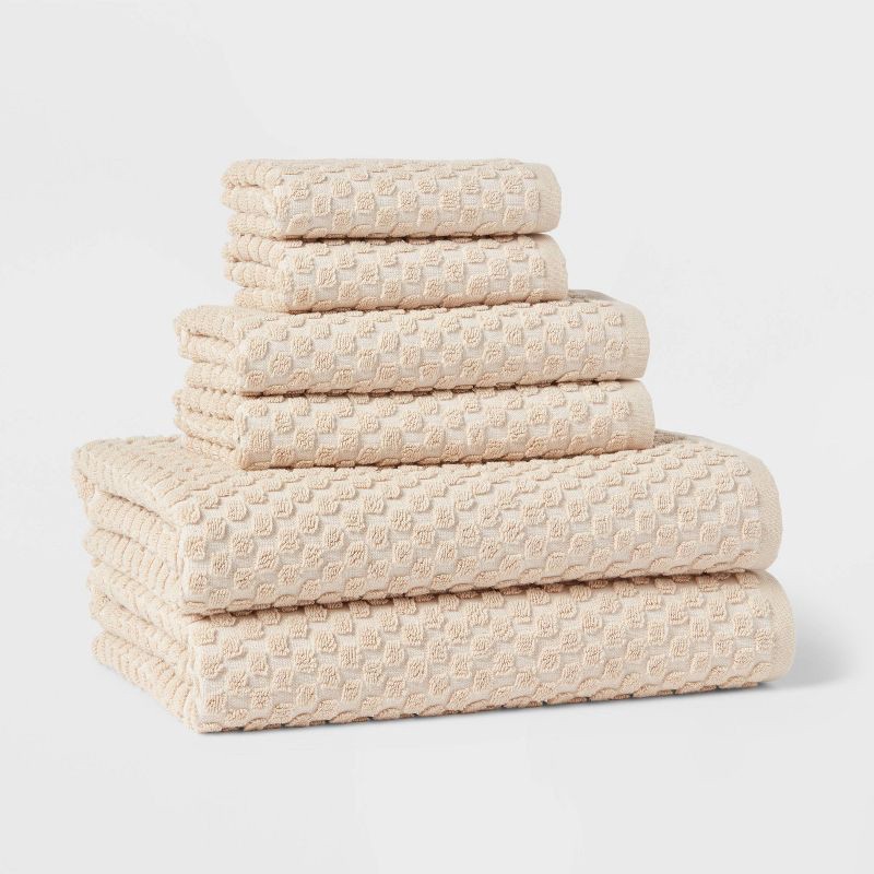 slide 1 of 9, 6pc Performance Plus Textured Dot Bath Towel Set Khaki - Threshold™, 6 ct