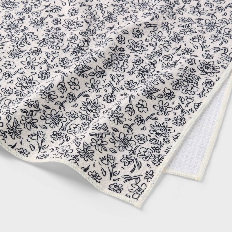 slide 3 of 4, Quick Dry Waffle Floral Oversized Bath Towel Black - Room Essentials™, 1 ct