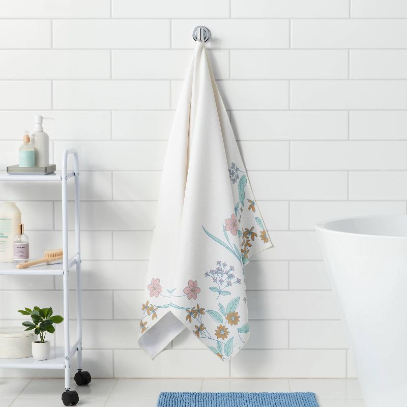 slide 2 of 4, Quick Dry Waffle Floral Border Oversized Bath Towel - Room Essentials™, 1 ct