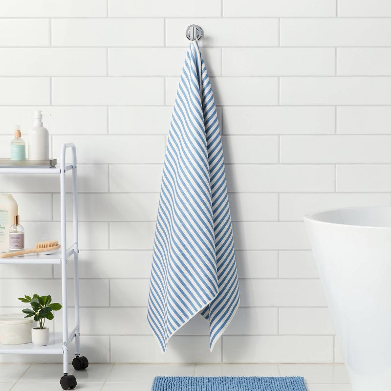 slide 2 of 4, Quick Dry Waffle Striped Oversized Bath Towel Blue - Room Essentials™, 1 ct