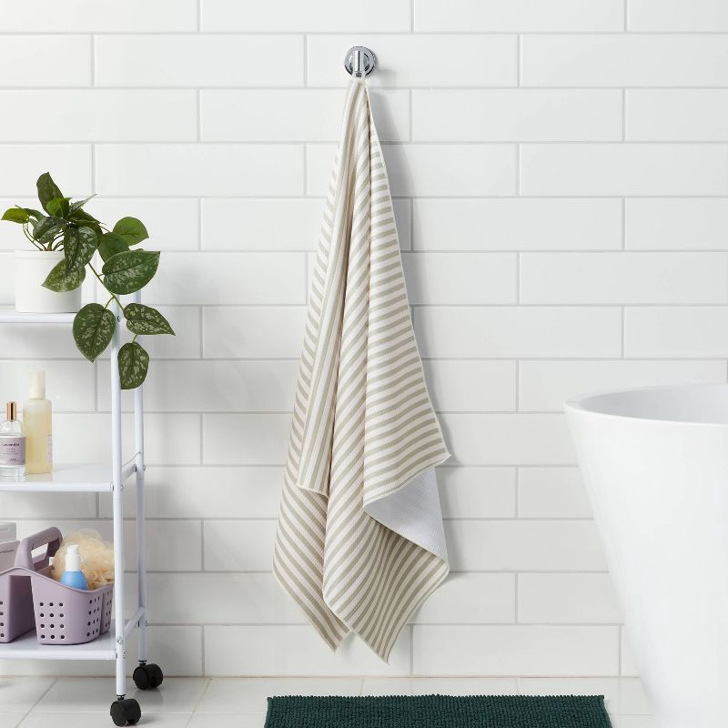 slide 2 of 4, Quick Dry Waffle Striped Oversized Bath Towel Tan - Room Essentials™, 1 ct