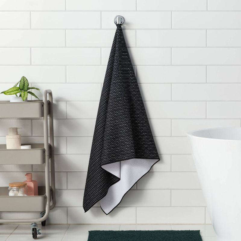 slide 2 of 4, Quick Dry Waffle Dotted Striped Oversized Bath Towel Black - Room Essentials™, 1 ct
