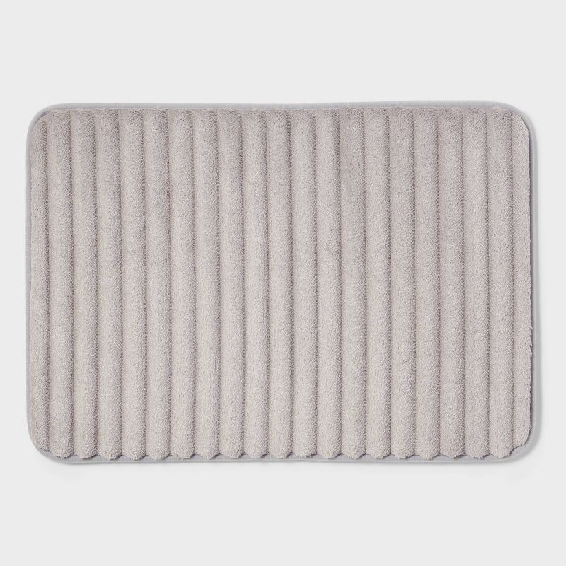 slide 1 of 4, 17"x24" Ribbed Cushion Foam Bath Rug Light Gray - Room Essentials™, 1 ct