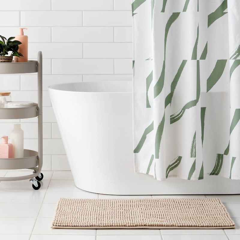 slide 3 of 4, 20"x34" Low Chenille Memory Foam Bath Rug Tan - Threshold™, 1 ct