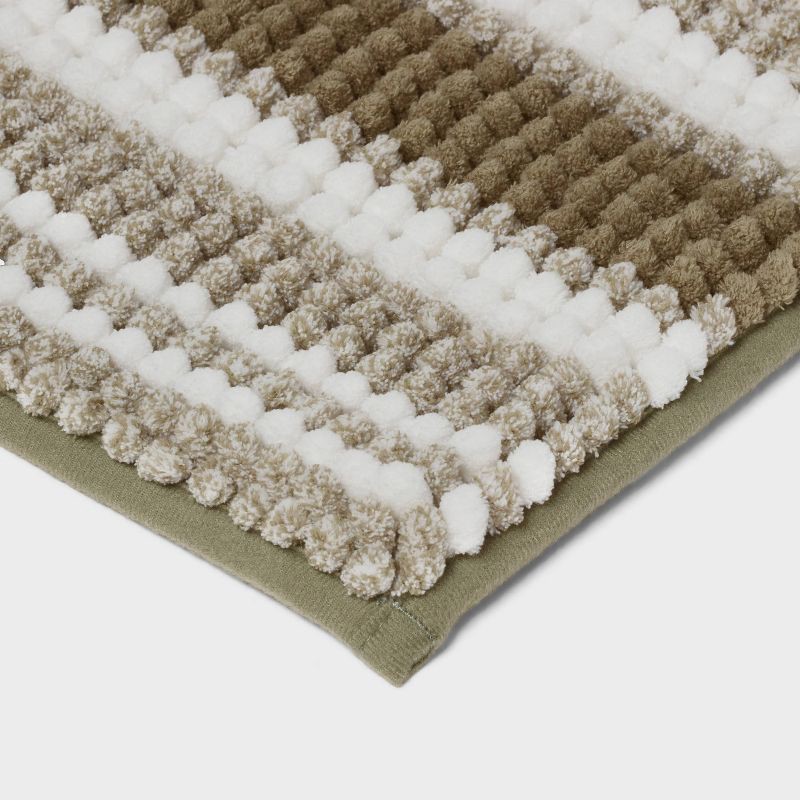 slide 3 of 4, 20"x34" Low Chenille Memory Foam Bath Rug Green Striped - Threshold™, 1 ct